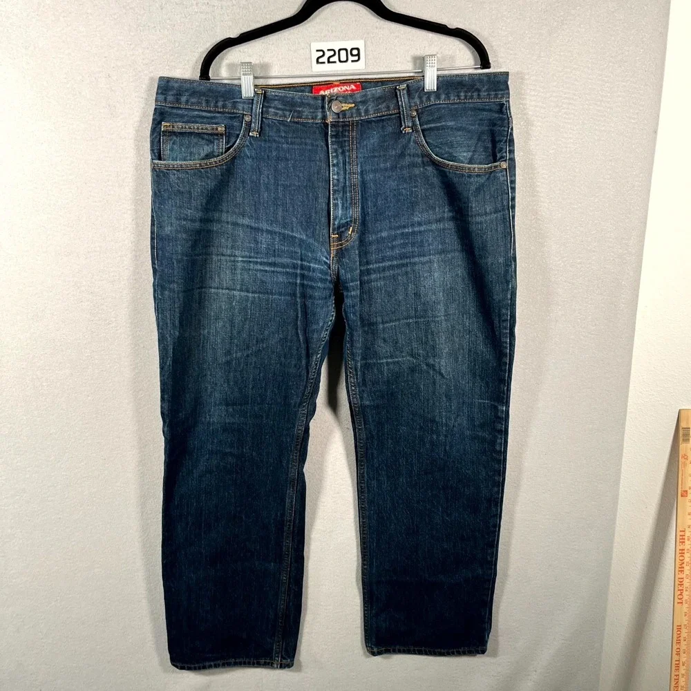 Y2KArizona Jeans Men 38x29 Blue Denim Cotton Dark Wash Whiskers Detail Straight